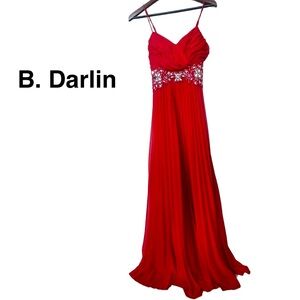 B. Darlin Red Full Length Gown with Rhinestone Bead Embellishment Size 5/6
